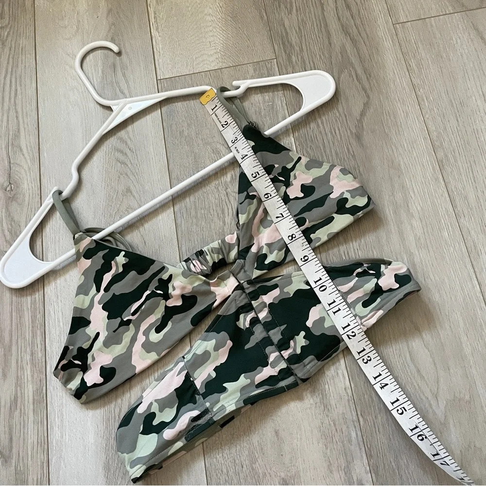 Frankies Bikinis Top camo cutout corset longline womens Green (large) swim beach